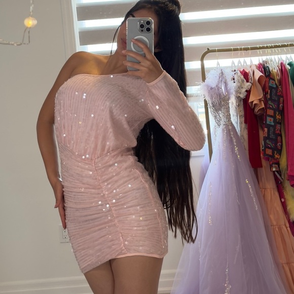 One-Shoulder Pink Sequin - Size Small - Picture 1 of 12